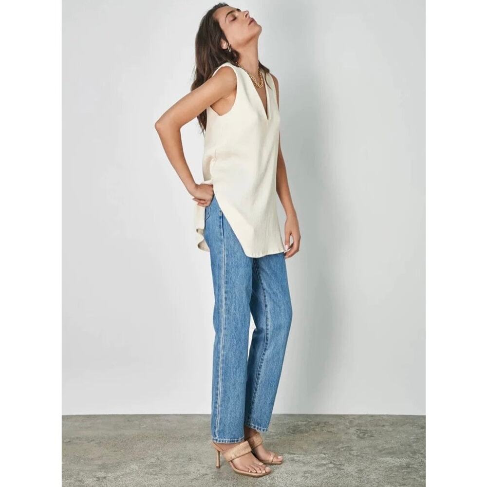 ESMAEE Zlata Tunic Top Womens XS Cream Sleeveless V-neck Textured Tank NEW